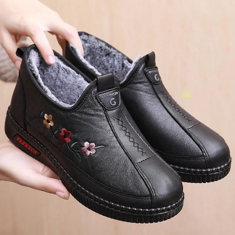 JH-85 Giày da bọc nỉ cổ điển của Bắc Kinh trong mùa đông, giày nỉ nữ bảo vệ ấm áp, giày cứng nỉ cho người già và mẹ